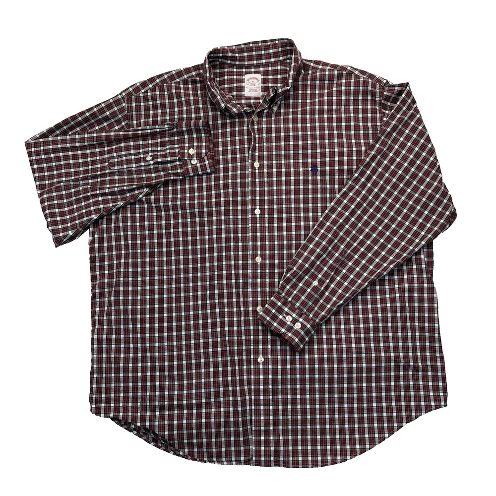 Brooks Brothers 346 Red Tartan Plaid Shirt Men's XL Cotton Preppy Ivy Style